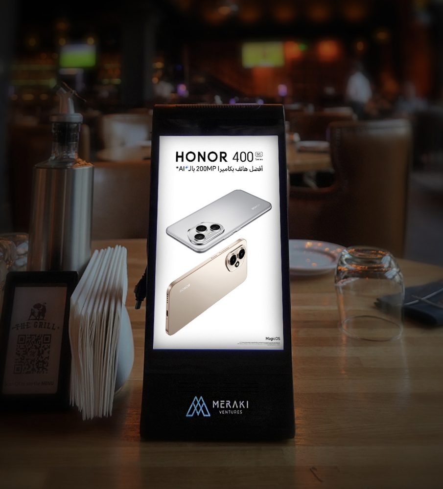 MV Player tabletop screen on a restaurant table